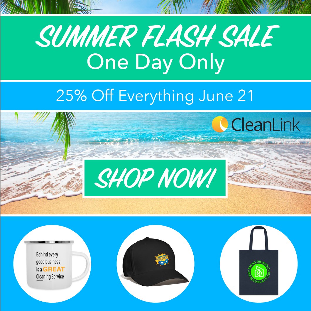 CleanLinkNews's tweet image. Happy First Day of Summer! 🌞 Today only, we're offering 25% off EVERYTHING in our CleanLink Merch Store. Start shopping now and celebrate the new season: bit.ly/43OScWG 
#merchstore #cleaning #cleaninghacks #cleaningmotivation #cleaningservice #cleaningmotivation
