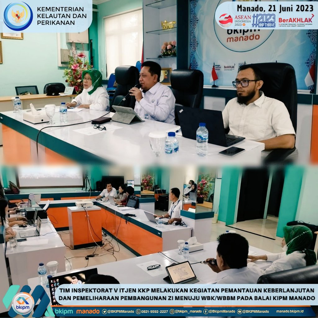 BPPMHKP_Manado's tweet photo. Hai #SahabatBahari, hari ini Tim Inspektorat V Itjen KKP melakukan kegiatan Pemantauan keberlanjutan dan pemeliharaan pembangunan ZI menuju WBK/WBBM pada Balai KIPM Manado mulai tanggal 20 - 23 Juni 2023
#KKPThrive 
@kkpgoid 
@ITJEN_KKP
@bkipm_kkp 
@BKIPMManado
@Muhlin21 https://t.co/IEZjxGHyGp