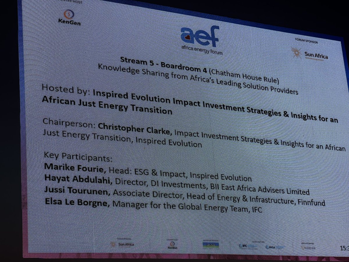 SinesStephanie's tweet photo. Happening now at #aef23 . Hear from @IFC_org  sharing insights on impact through investing and a Just Energy 
Transition. https://t.co/f7lX1IBDFx