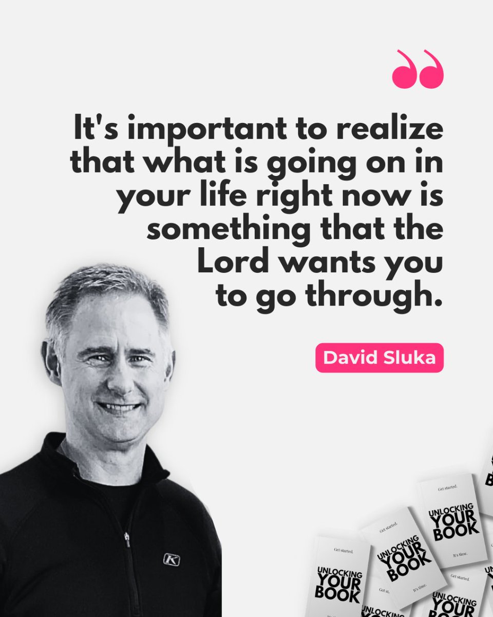 If you're writing a book on patience or about overcoming fear, you end up being tested by the very message that God has given to you. So you become the message that He has for you to share with other people.

—David Sluka

#UnlockingYourBook