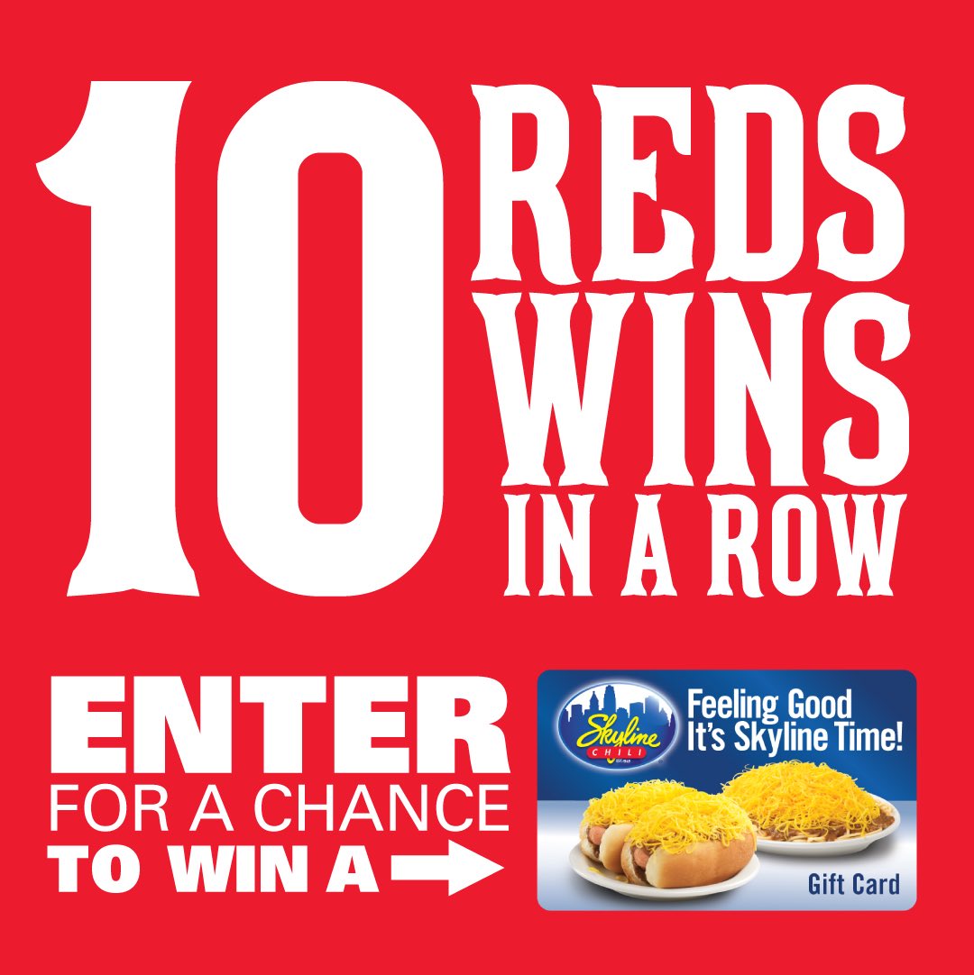 🔟 WINS FOR OUR CINCINNATI REDS❗ Which means...😏 🔟 OF YOU ARE GETTING $50 SKYLINE GIFT CARDS❗ Reply below with a @reds GIF AND #SkylineSweepstakes for a chance to be a lucky winner!
. . .
WE WILL CONTACT THE WINNER BY REPLYING TO YOUR COMMENT ON THIS POST. WE WILL NOT SEND