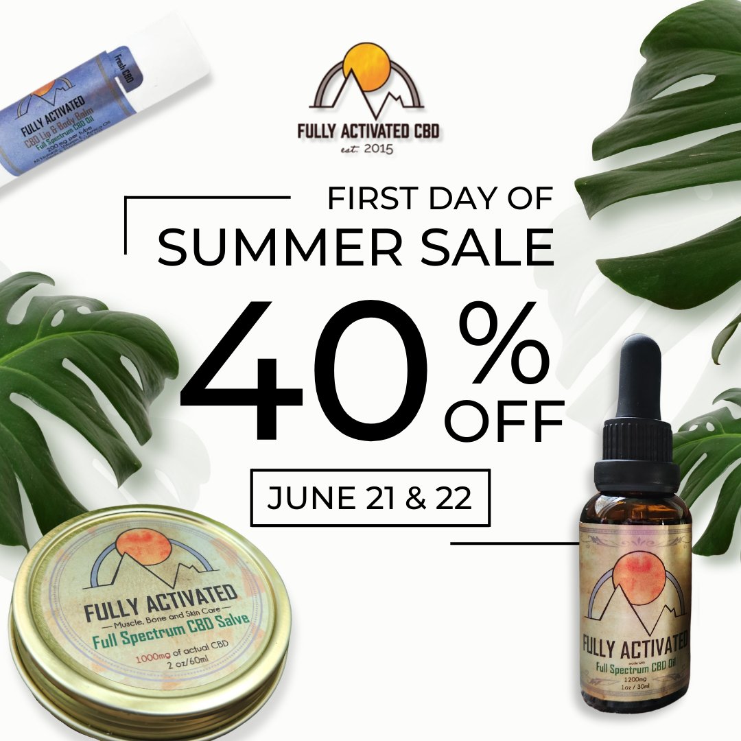 Fully_Activated's tweet image. Summer's Here &amp;amp; We Want To Celebrate! ☀️🏝️

Our entire website is 40% OFF! Sale Ends at 11:59 PM EST, June 22nd!
Shop Now at fullyactivatedcbd.com

#fullyactivatedcbd #fullyactivated #ActivateYourLife #cbd #fullspectrum #cbdwellness #cbdoil