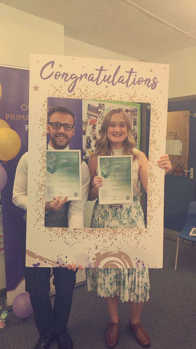 💜 We are very proud of Miss Clark and Mr Littler-Moore for being nominated for a National Teaching Award 💜