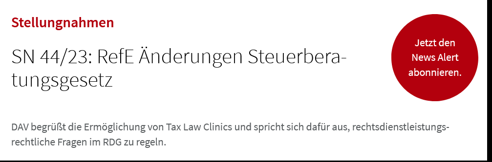 Der Deutsche Anwaltverein macht sich beim Gesetzgeber für Tax Law Clinics stark: <a href="/Decki2304/">Christian Deckenbroc</a> @ThKess <a href="/VFS_Hannover/">VFS Hannover</a> 
anwaltverein.de/de/newsroom/sn…
