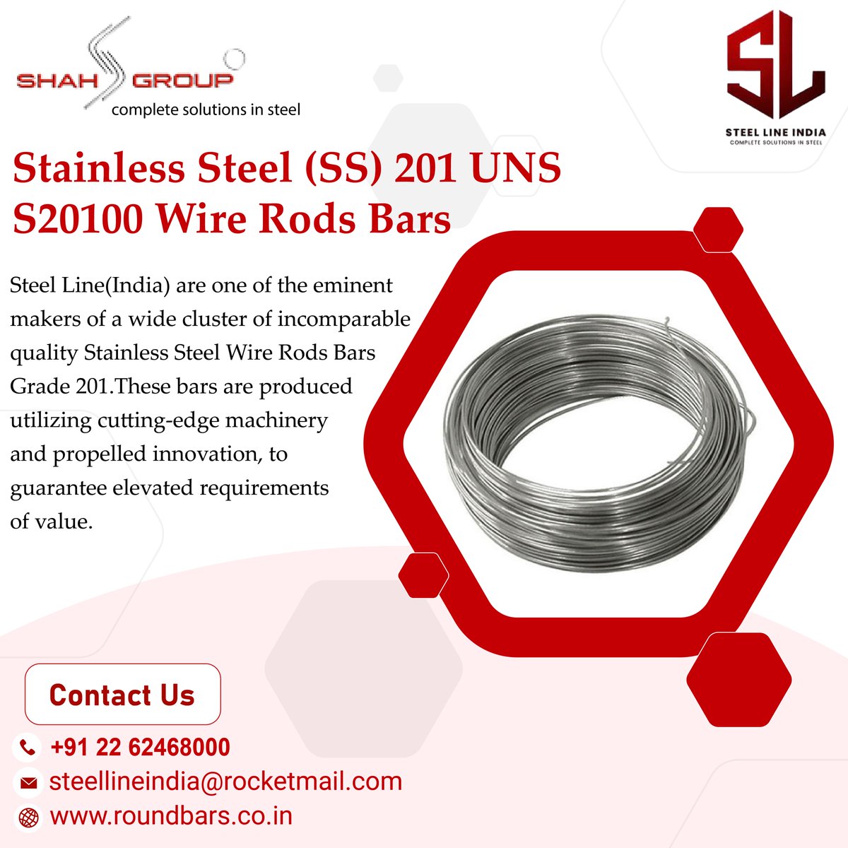 steellineIND's tweet image. Our Stainless Steel (SS) 201 UNS S20100 Wire Rods Bars are manufactured with care and precision for superior strength, toughness, and durability. Get high-quality standards at unbeatable rates from Roundbars.
#roundbars #manufacturers #wirerod #stainlesssteel #suppliers