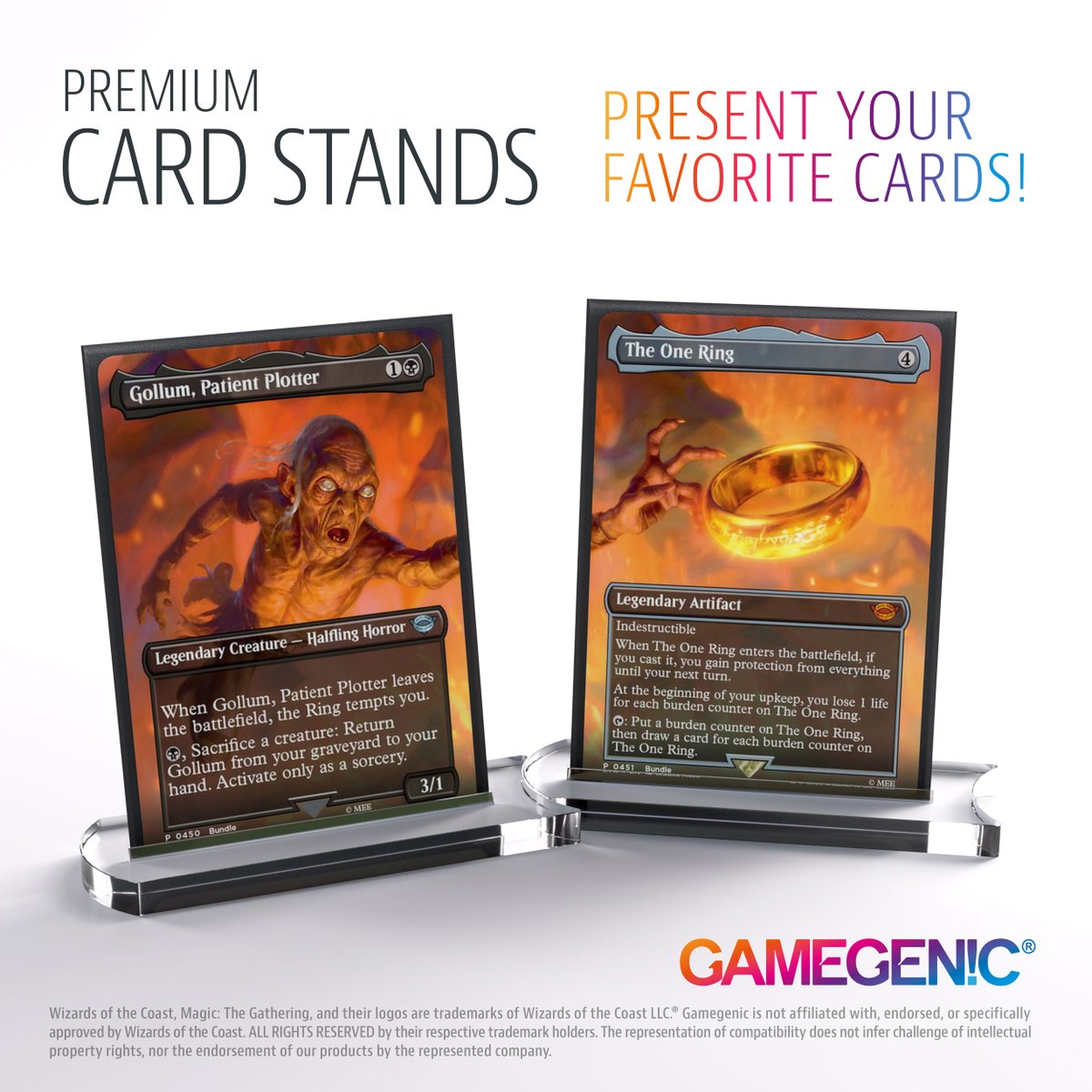 PRESENT YOUR CARDS!
Our PREMIUM CARD STANDS can hold almost any gaming card: up to standard size, sleeved and unsleeved. They are perfect to elegantly display your most valuable and beloved cards!
ℹ️ MRSP: 9.99 USD/EUR
ℹ️ Set of 4
#gamegenic #mtg #lotr #MTGxLOTR #cardstands