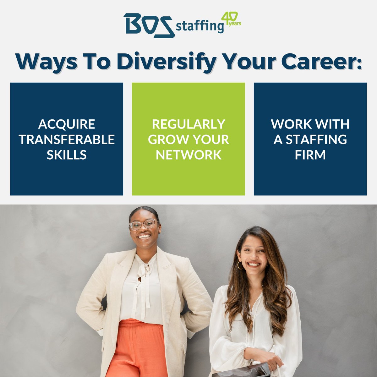 BOS_Staffing's tweet photo. If you’ve been focused on growing your career, you may have heard the expression, “Don’t put all your eggs in one basket.” With so many changes happening, diversifying your career is one of the best ways to make yourself stand out. More insight here: https://t.co/E0vK6aKi7X https://t.co/AGxvA8V6Tn
