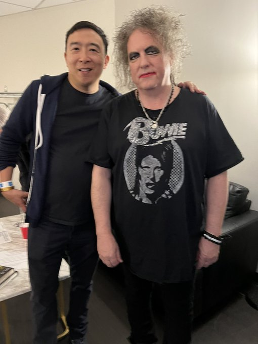 darkerwaves2026's tweet photo. Robert and Andrew. You've got it right. David Bowie for president! #TheCure https://t.co/k7cSrxRi3Q