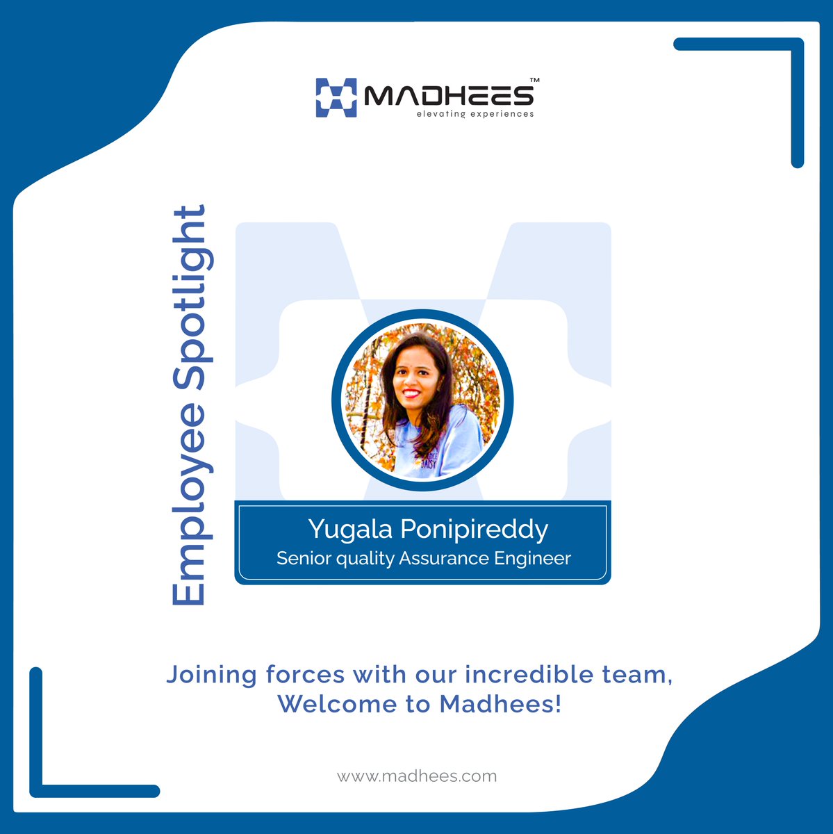 🎉 Joining forces with the best! 🤝 Let's extend a warm welcome to our newest team member Yugala Ponipireddy ! Together, we'll soar to new heights! ✨

#team #newjoinee #teammadhees #spotlight #team #teambuilding #employees