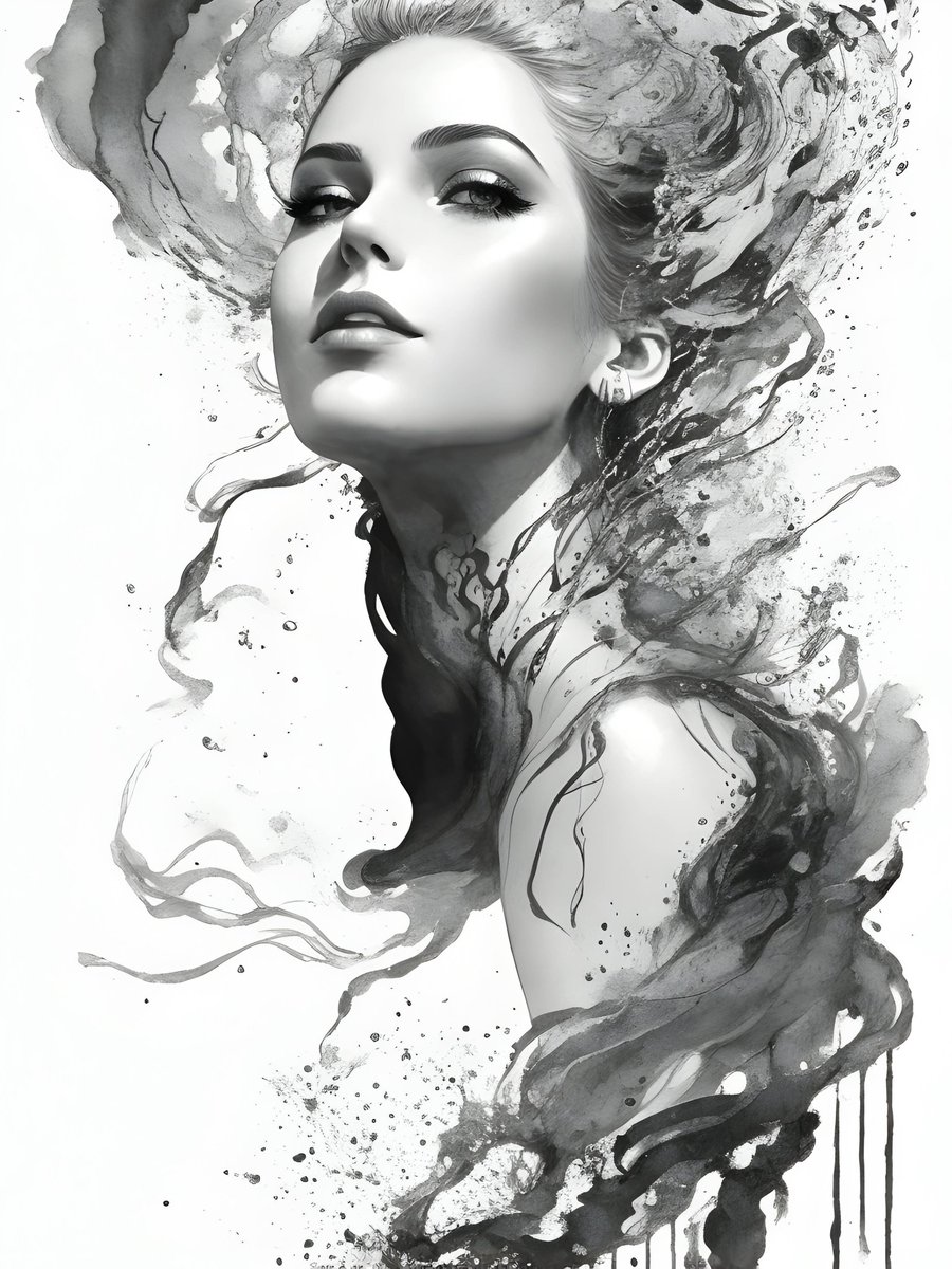 Brunhild1699's tweet photo. Embracing the Monochrome Muse: Abstract ink art meets feminine beauty. #InkArt #AbstractBeauty #MonochromeMuse #BlackAndWhiteMagic #ArtisticElegance #FemininePower https://t.co/423VfBIWZs