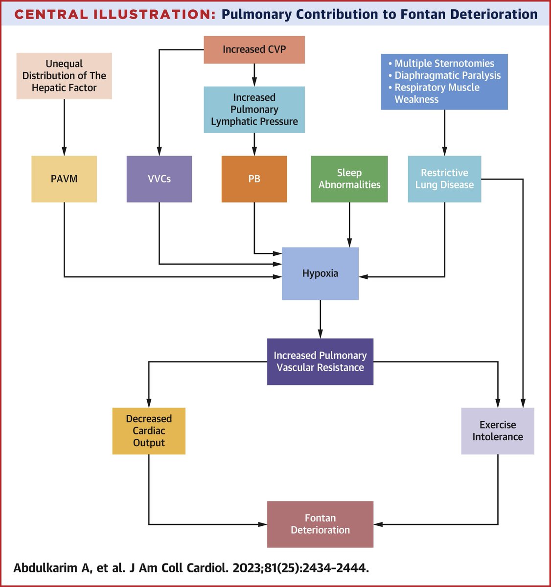 Pulmonary complications in pts w/ #Fontan include plastic bronchitis, sleep abnormalities, pulmonary AV malformations &amp; restrictive lung disease. This #JACC review discusses cardiopulmonary interactions in pts w/ Fontan circulation. bit.ly/3NDlZMk

#CardioTwitter #ACHD