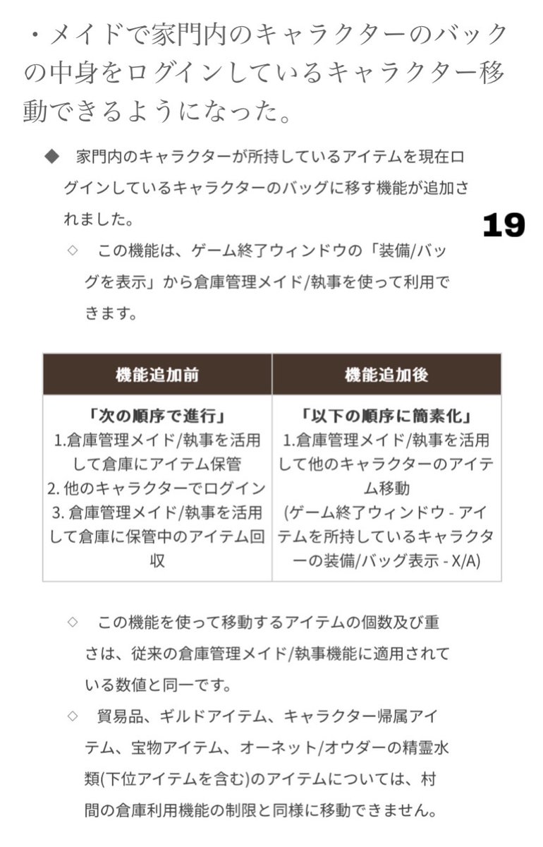 17→労働者のスキル特送とかについて
18→貿易品購入が拠点投資レベルから前のようにキャラクターの貿易レベルに変更された話と真V確定強化に必要なオパールが宝石に変更された
19→家門内のキャラクターのバックの中身をメイド経由で楽にログインキャラクターに渡せるようになった

#黒い砂漠_CONSOLE