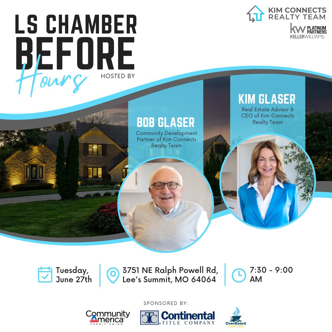 Kim Connects Realty Team is hosting Lee's Summit Chamber BEFORE HOURS!! 💙☕  Coffee and #breakfast provided by Overboard Coffee, &amp; GIFT #GIVEAWAY! 🎁😍 $25 Overboard #Coffee gift card, Nick Bolton signed #Chiefs jersey, &amp; #housewarming basket full of treats! #Free #RealEstate