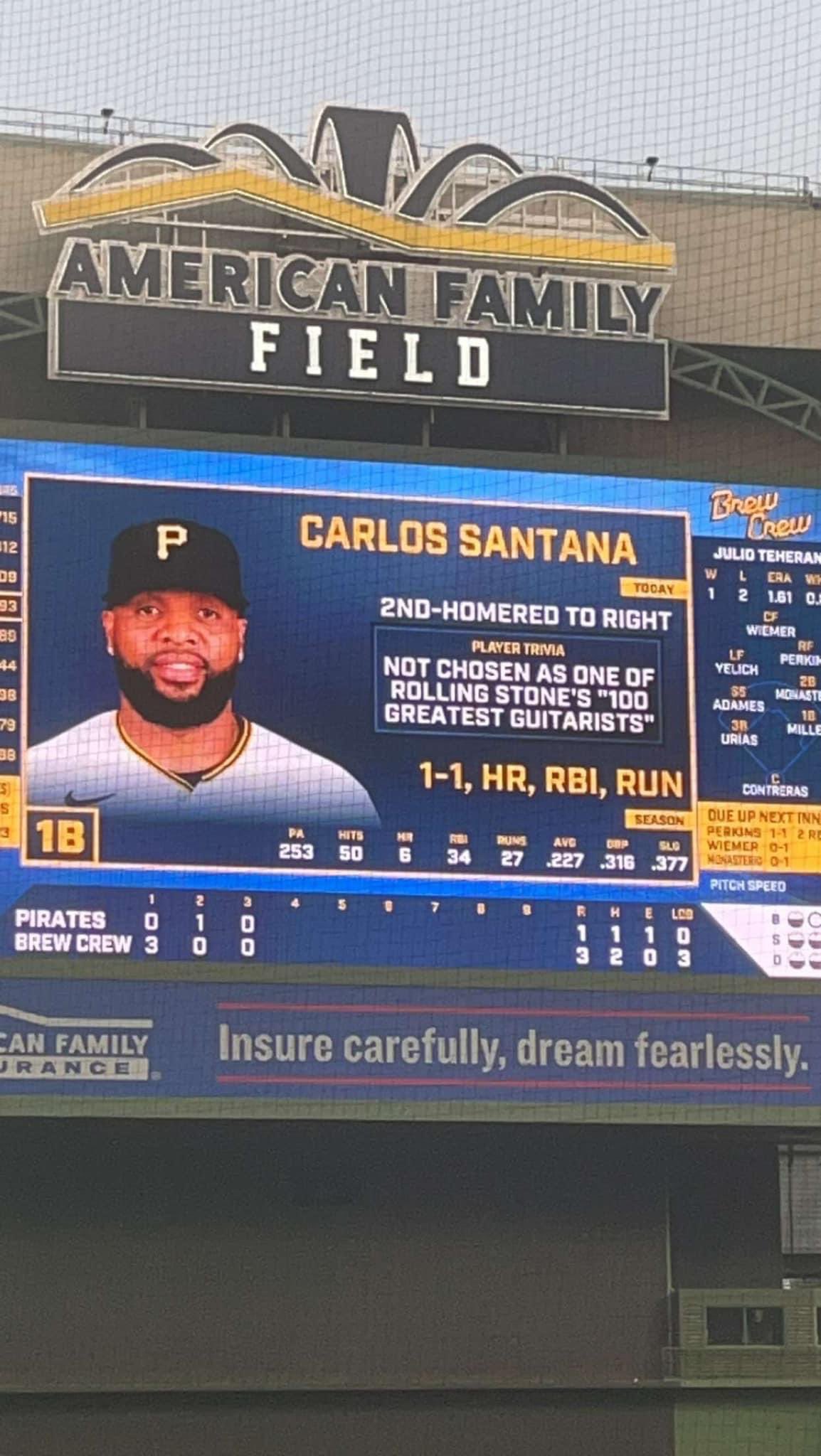BaseballHistoryNut on X: I love these “Fun Facts” some teams do on the  scoreboard. This one about Carlos Santana made me chuckle   / X