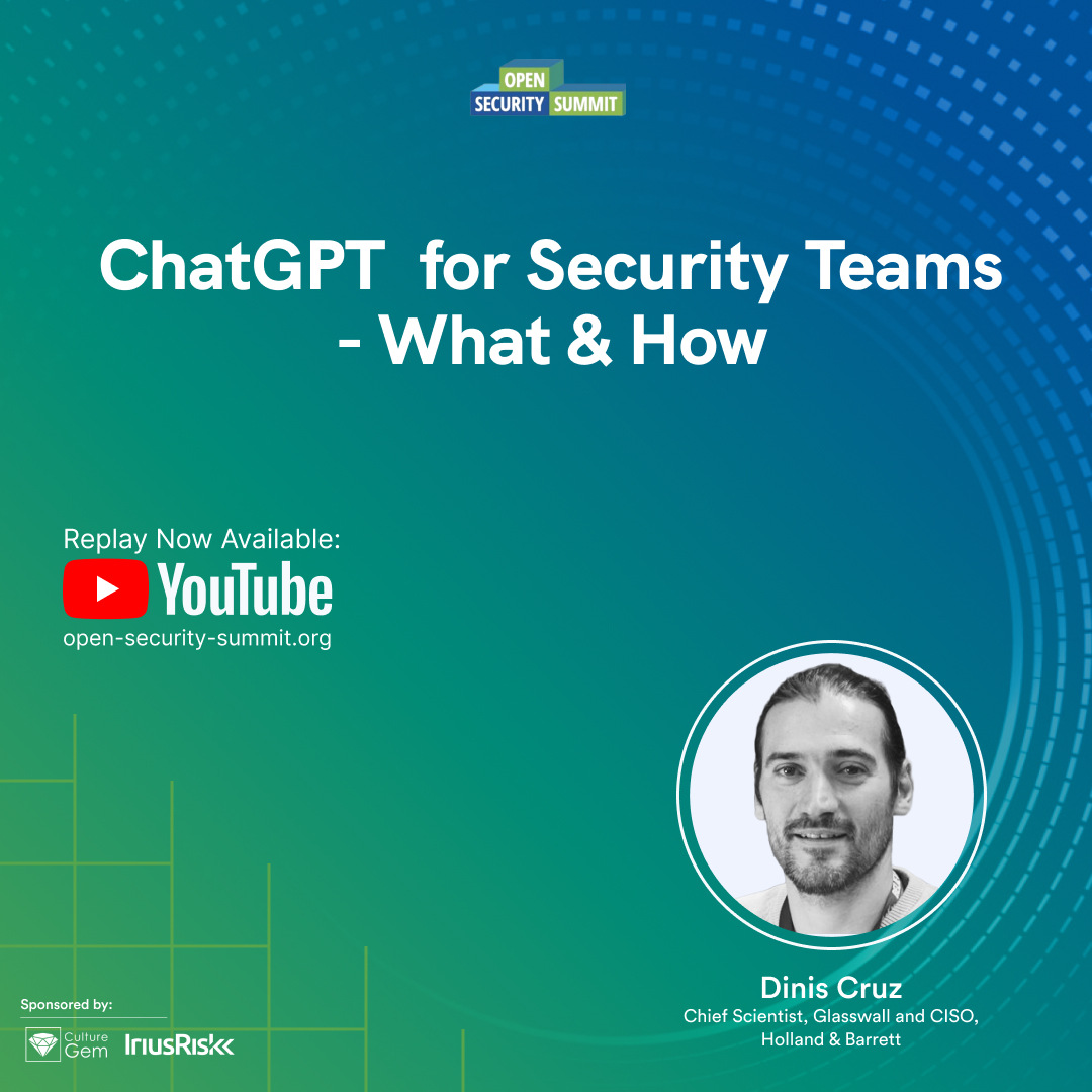 Thank you so much for joining us for the "ChatGPT for Security Teams - What &amp; How" session by <a href="/DinisCruz/">Dinis Cruz</a>; the replay is now available on YouTube!!!

Catch up here: open-security-summit.org/sessions/2023/…

#OSS2023 #chatgpt #cybersecurity #security #ai #chatgptai