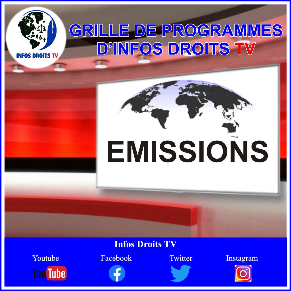 Grille de programmes <a href="/infosdroitstv/">Infos Droits TV</a>: Emissions.
#InfosDroitsTV
#Africa