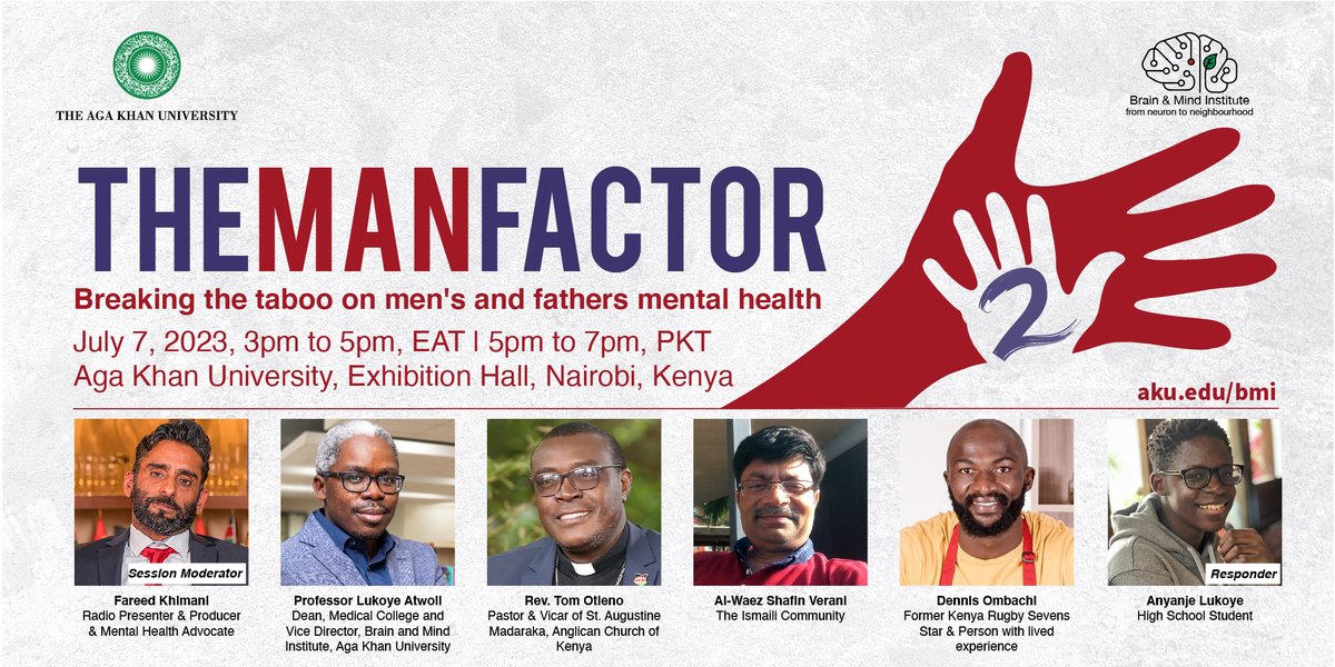 In celebration of International Father's Mental Health Day, we will host a roundtable discussion to shed light on men's and fathers' mental health. Register➡️aku-edu.zoom.us/webinar/regist… Meet our panelists: @LukoyeAtwoli @ombachi13 @FareedKhimani