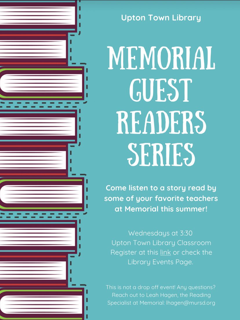 MrsConnor14's tweet image. I’ll be a guest reader at the Upton Town Library on August 16th! Looking forward to seeing some students (and former students!) over the summer! Come visit! ☺️📚✨📖