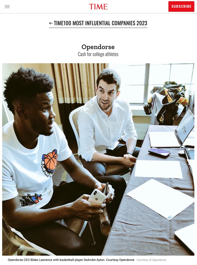 Blake_Lawrence's tweet image. TIME has named Opendorse one of the 100 most influential companies in the world.
The honor is proof that athlete empowerment is center stage at all levels of sports — and the NIL industry has representation on the global level.
These 5 tweets explain what we do: