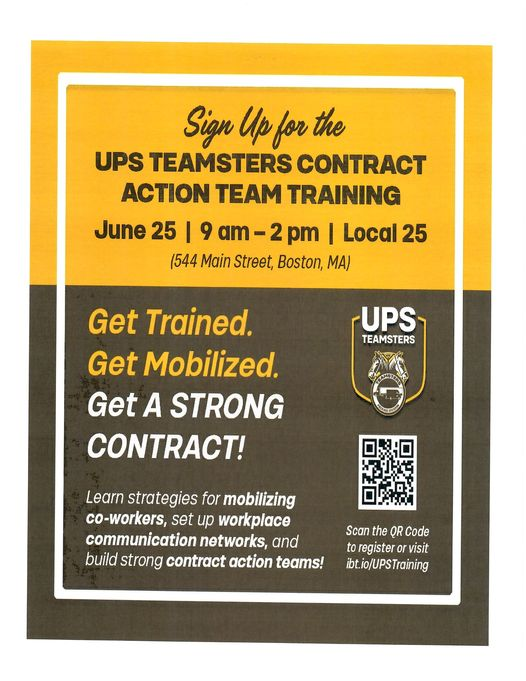 ✍️UPS Teamsters Contract Action Team Training ✍️ June 25th at @Teamsters25 from 9am to 2pm. #GetTrained #GetMobilized #GetASTRONGContract