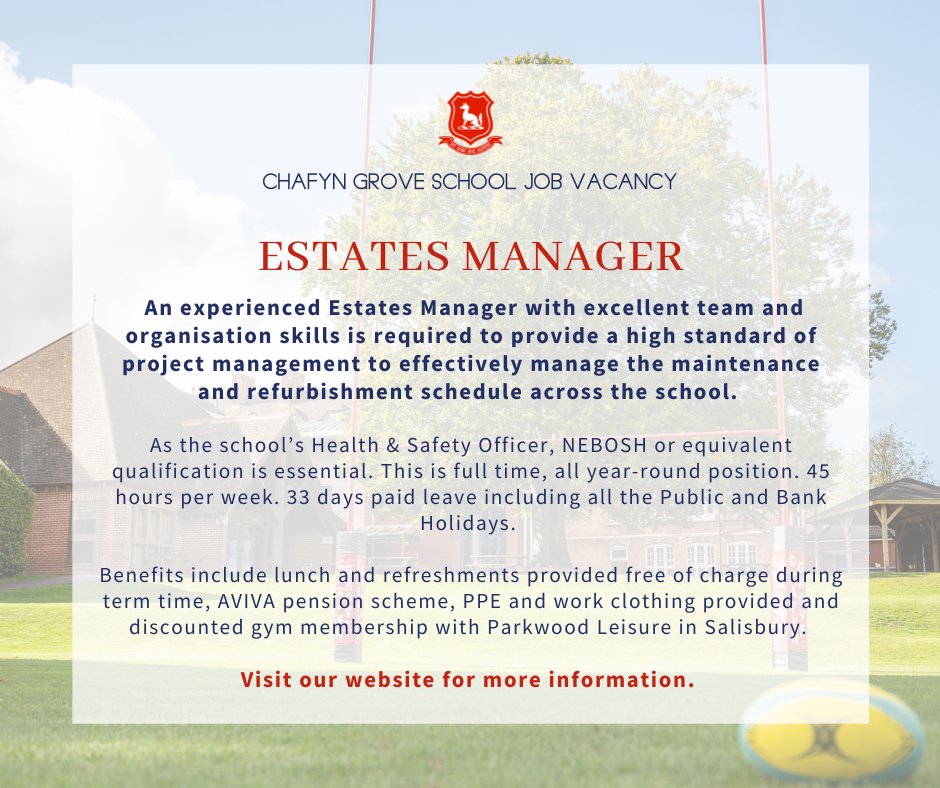 Chafyn Grove are currently recruiting for an experienced Estates Manager - click here for more information. chafyngrove.co.uk/vacancies/ #chafyngrove #salisbury #salisburyjobs #prepschooljobs #estatemanager