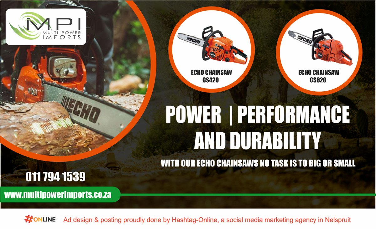 PowerImports's tweet photo. Multi Power Imports (MPI) has something special for you: Echo Chainsaws CS420 and CS620.
1️⃣Power and Performance
2️⃣Durability and Reliability
3️⃣Easy Handling
4️⃣Versatility
5️⃣Safety First
Shop: https://t.co/7d46tKB1nj
#MultiPowerImports #MPI #Chainsaws #CS420 #CS620 #FarmTools https://t.co/sZlxBZhdd2