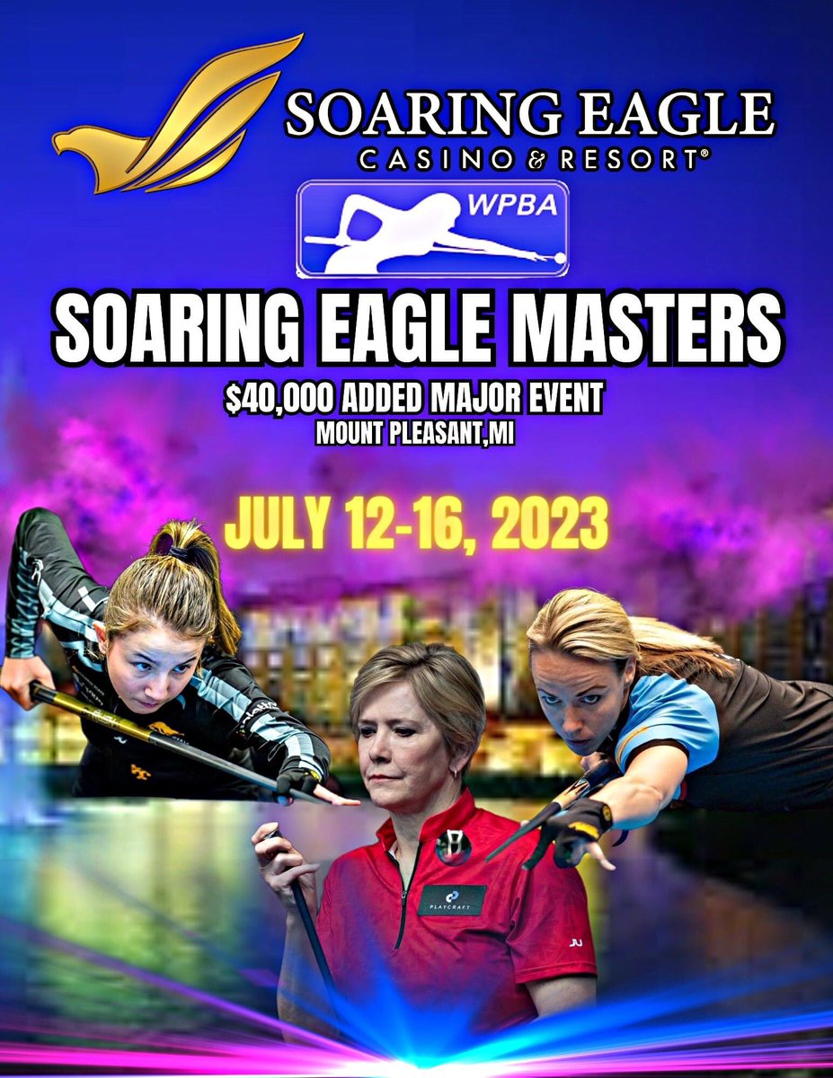 We are 3 weeks away from "The Masters" at Soaring Eagle and $40,000 Added!

General Admission and VIP Seating go on sale this Saturday: etix.com/ticket/e/10375…

Our always free streaming will only be shown live on our YouTube page (<a href="/WPBABilliards/">Women’s Professional Billiard Association (WPBA)</a>).