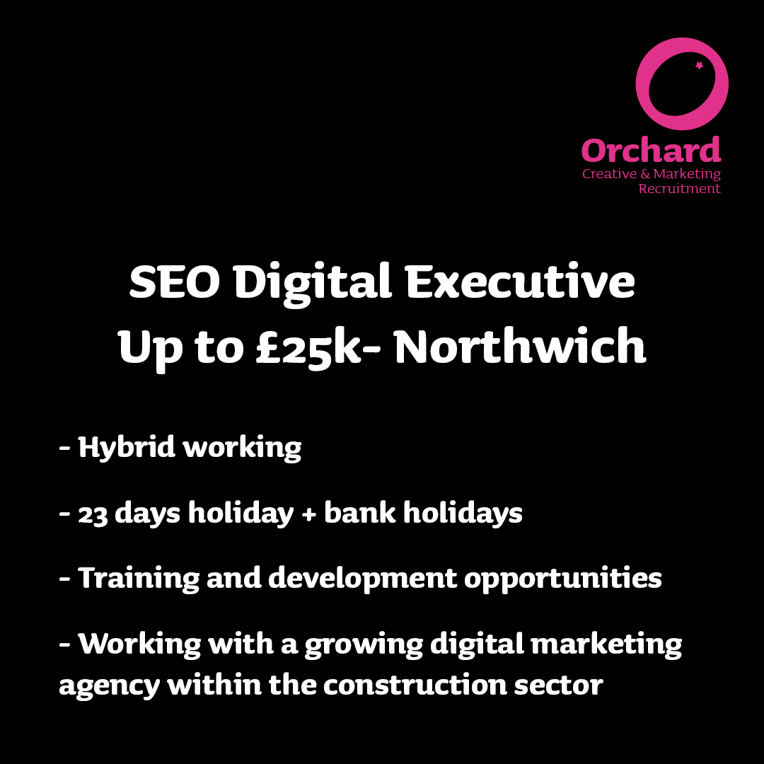 🚨 SEO Digital Executive 🚨 linktr.ee/orchardmanches… 🤩 Up to £25k ~ Northwich 🤩 ✅ Hybrid working ✅ 23 days holiday + bank holidays ✅ Training and development To find out more, follow the link above 👆 #hiring #hiringnow #marketingjobs #marketingcareers #digitalcareers