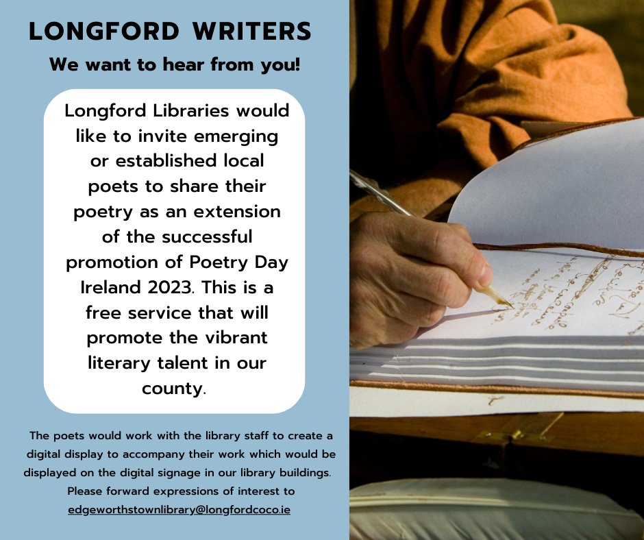 Longford Writers - we want to hear from you!

#LocalAuthors #Poetry #YourCommunity
