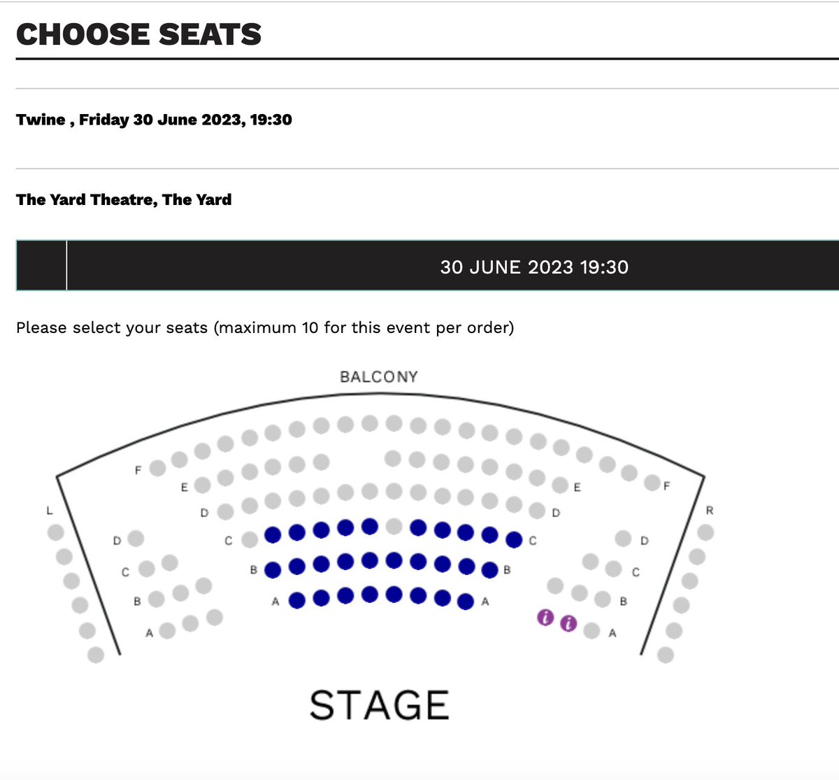 Hi loves! Twine is selling out for real! If you want to go, there are still accessible seats for Thursday, and some seats for Friday, but do get on it... I was blasé but look at these seating plans - theyardtheatre.co.uk/theatre/events…