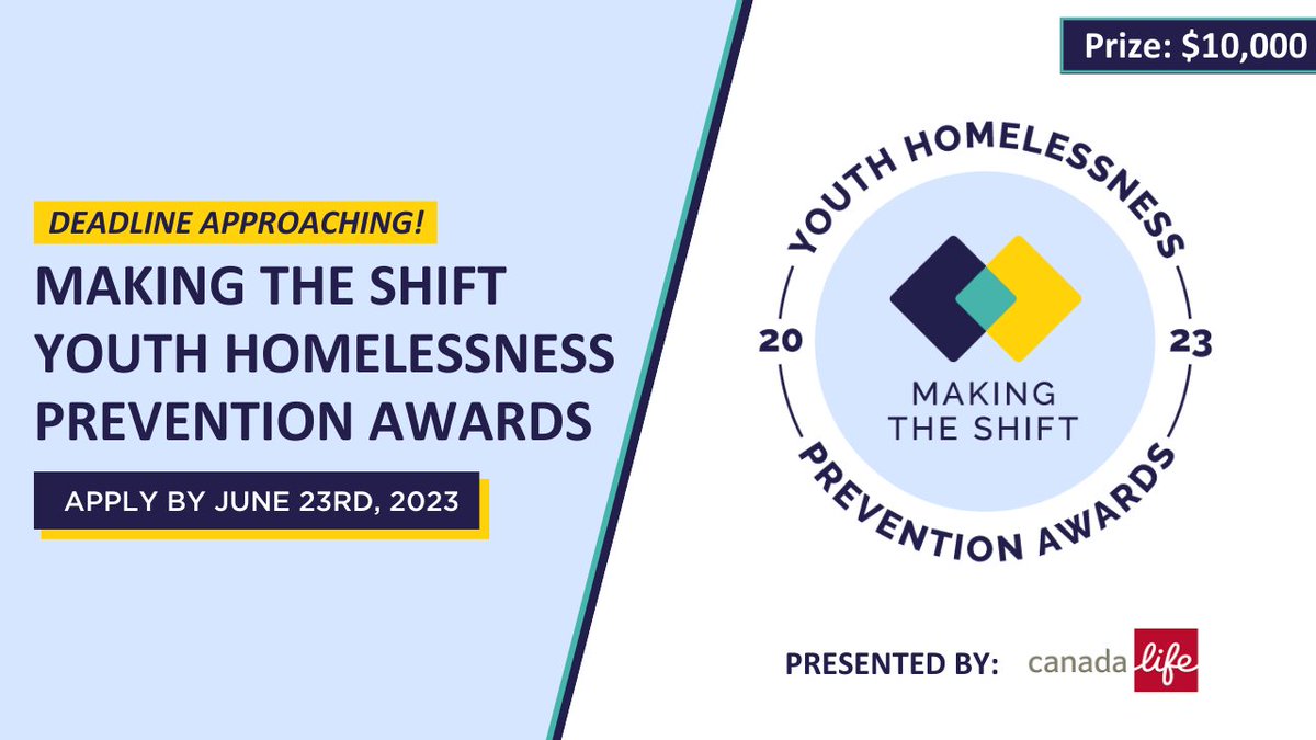 The deadline for the #MtS youth homelessness #prevention awards is 2 DAYS! Nominate your program by the end of Friday for a chance to win $10,000: makingtheshiftinc.ca/youth-homeless…