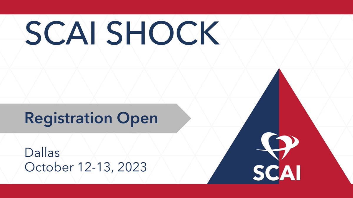 Registration is now open for 2023 SCAI SHOCK: Building a Cardiogenic Shock Program. Don't miss this must-attend event October 12-14 in Dallas! Register now ⚡➡️ scai.org/SHOCK #SCAISHOCK #CardiogenicShock #CardioTwitter @PerwaizMeraj @Babar_Basir @Allison_Dupont