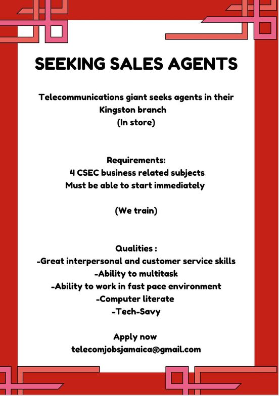 Sales Agent Wanted !!  see the flyer for details.

🐽 Follow @careerjamaica for the latest job opportunities  

?Visit CareerJamaica.com for more job opportunities

#careerja #recruitmentjamaica #careerjamaicarecruitment