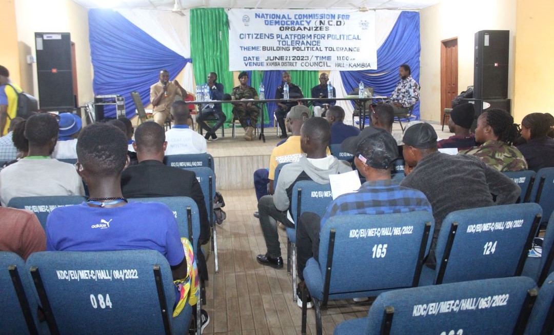 Yesterday, NCD was in Matru Jung and Falaba and today, in Kambia, to officially launch its Citizens' Platform for Political Tolerance. The occasion was graced by stakeholders, including political parties, with a view to embrace political tolerance and mutual respect.