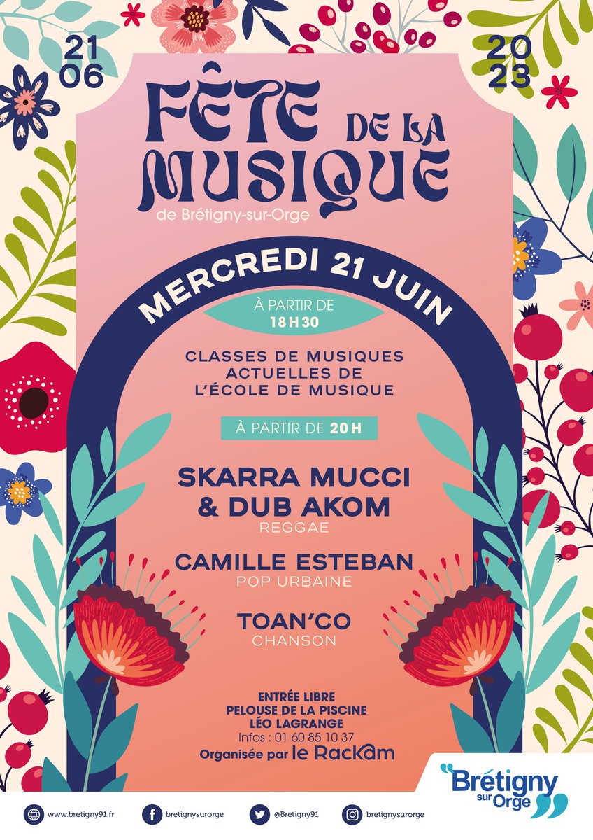 [Fête de la musique] 🎤

C'est le jour J pour la Fête de la Musique de Brétigny !
Rendez-vous à partir de 18h30 sur la pelouse de la piscine Léo Lagrange avec notamment <a href="/skarramucci/">skarra mucci</a> et <a href="/camille_estbn/">Camille esteban</a> 🔥

#fetedelamusique2023