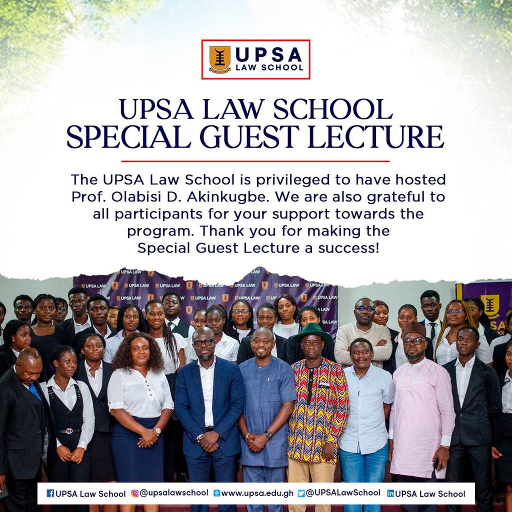 Thank you for making the Special Guest Lecture with Prof. Olabisi Akinkugbe(@bisi_akins) a success!

#UPSA #UPSALawSchool #SpecialGuestLecture #PublicLecture #ClimateAction