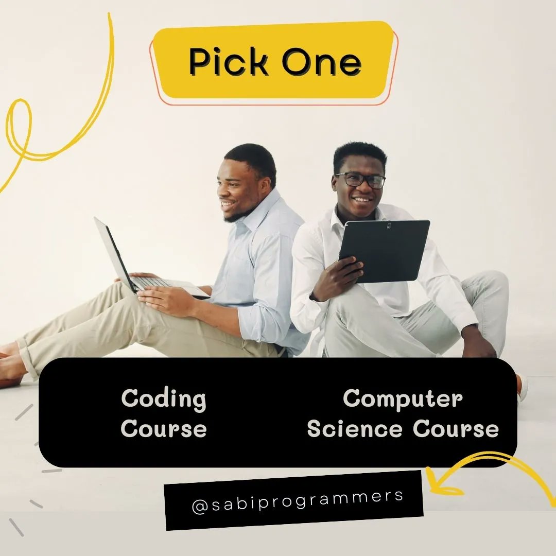 SabiProgrammers's tweet image. If you had to pick one, would you go for a coding course or a computer science course?
Let us know in the comments and share why! ⬇️💬
#CodingCourse #ComputerScienceCourse #TechEducation #coding #PassionForTech