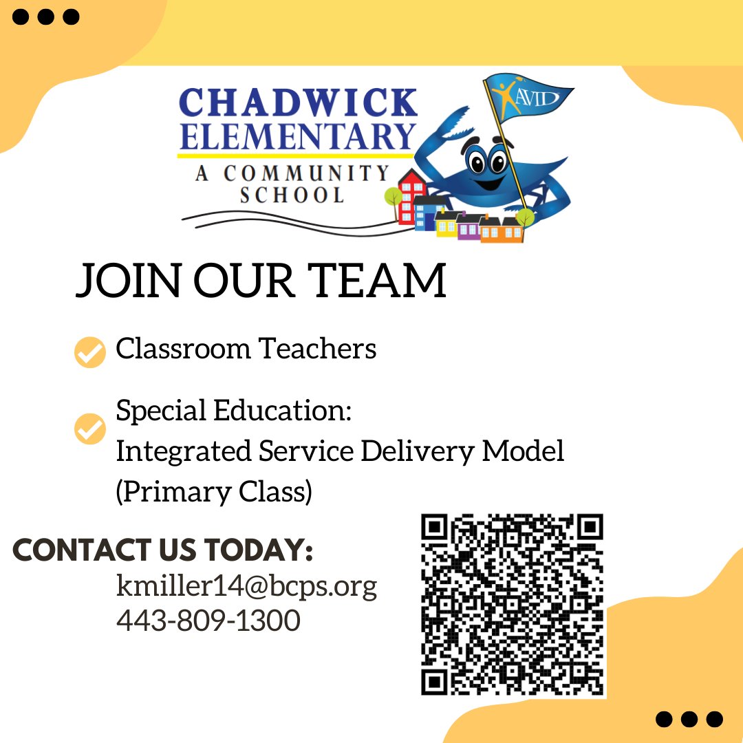 Looking to join a great school team in BCPS! Reach out to us today for an interview: