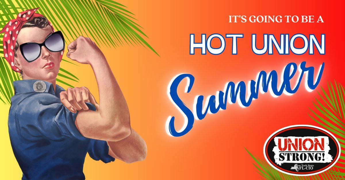 NYSAFLCIO's tweet photo. Today is the first day of a HOT Union Summer! 🔥 We're talking to union members around NYS all season long to find out what issues are most important to our movement. Make your voice heard: https://t.co/huDRVJSxAh https://t.co/6fdJ7ZMscX