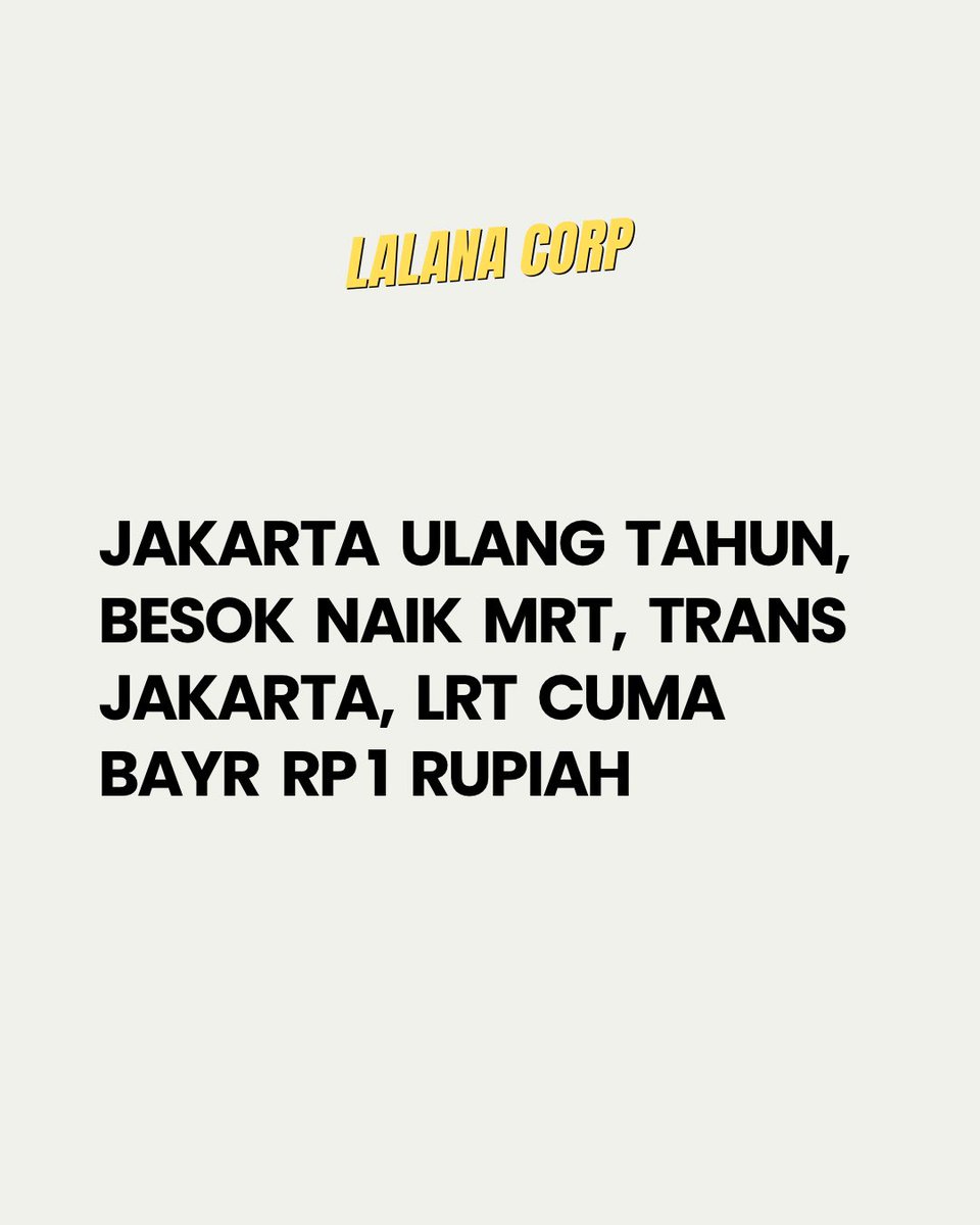 lalanacorp's tweet image. Pemprov DKI akan berikan  tarif Rp1 rupiah untuk LRT, Trans Jakarta, dan MRT untuk merayakan hari ulang tahun DKI Jakarta. Rp1 rupiah berlaku pada 22/06/23, 00.00-23.59 WIB. 94 mall di Jakarta juga akan memberikan diskon hingga 70% untuk rayakan ulang tahun Jakarta. 
-
#LLNCORP