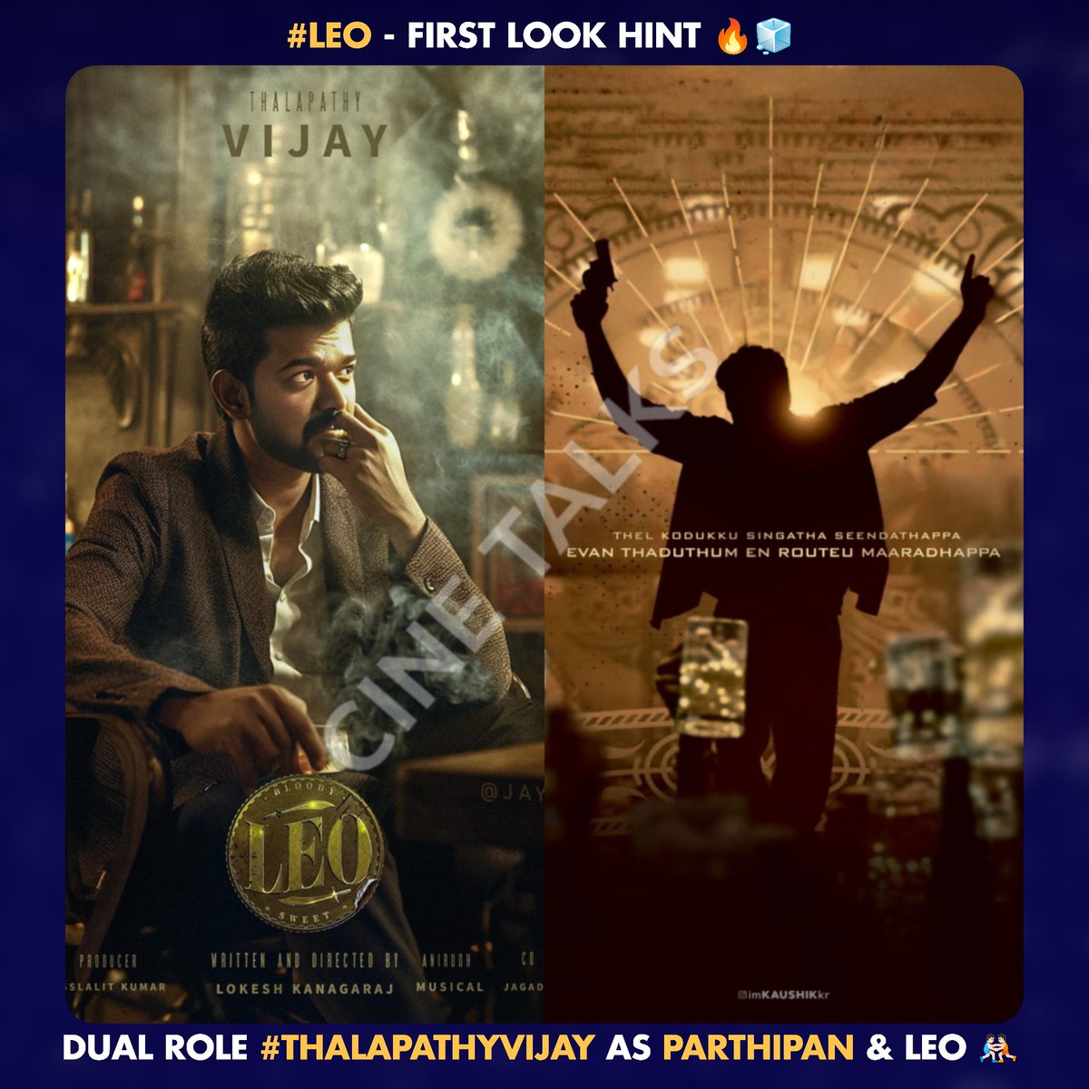 keeplvngcinema's tweet photo. 🔹️#Leo - FirstLook Hint 🔥🧊
🔸️Dual Role #ThalapathyVijay As Parthiban & Leo 🤼🏻
▫️ Follow For More Updates
▪️ Today Night 12AM Release This Poster ❤️🤩 #ThalapathyVijayBirthday #NaaReadyFirstSingle #NaaReady #NaaReadyPromo #NaaReadyFirstSinglePromo Release On Tomorrow https://t.co/9cZxT1P5v8