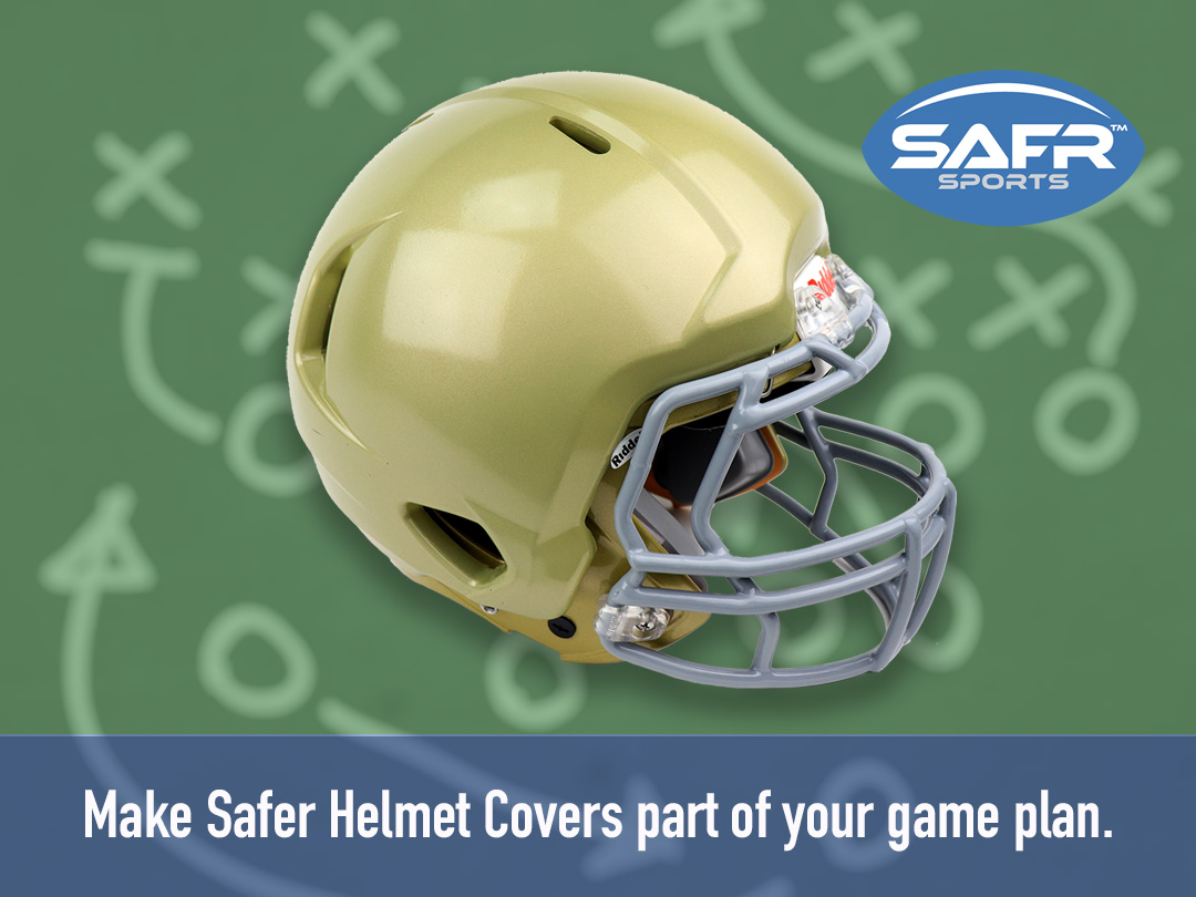 SafrSports's tweet image. To protect your players from #footballconcussions, make Safer Helmet Covers a part of your game plan this season. Order by July 15 to ensure delivery in time for fall training camp. #SaferThroughScience #footballsafety