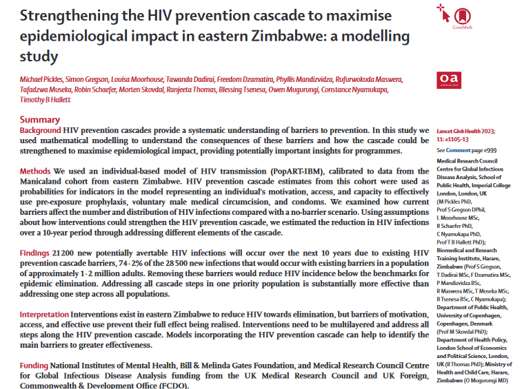 Manicaland Centre (@manicalandhiv) on Twitter photo Our latest publication in <a href="/LancetGH/">The Lancet Global Health</a> by Dr Michael Pickles from <a href="/ManicalandHIV/">Manicaland Centre</a> models the effect of hypothetical interventions at each stage of the HIV Prevention Cascade to assess the impact on HIV incidence in Manicaland, Zimbabwe doi.org/10.1016/S2214-… <a href="/MRC_Outbreak/">MRC Centre for Global Infectious Disease Analysis</a> Our latest publication in <a href="/LancetGH/">The Lancet Global Health</a> by Dr Michael Pickles from <a href="/ManicalandHIV/">Manicaland Centre</a> models the effect of hypothetical interventions at each stage of the HIV Prevention Cascade to assess the impact on HIV incidence in Manicaland, Zimbabwe doi.org/10.1016/S2214-… <a href="/MRC_Outbreak/">MRC Centre for Global Infectious Disease Analysis</a>