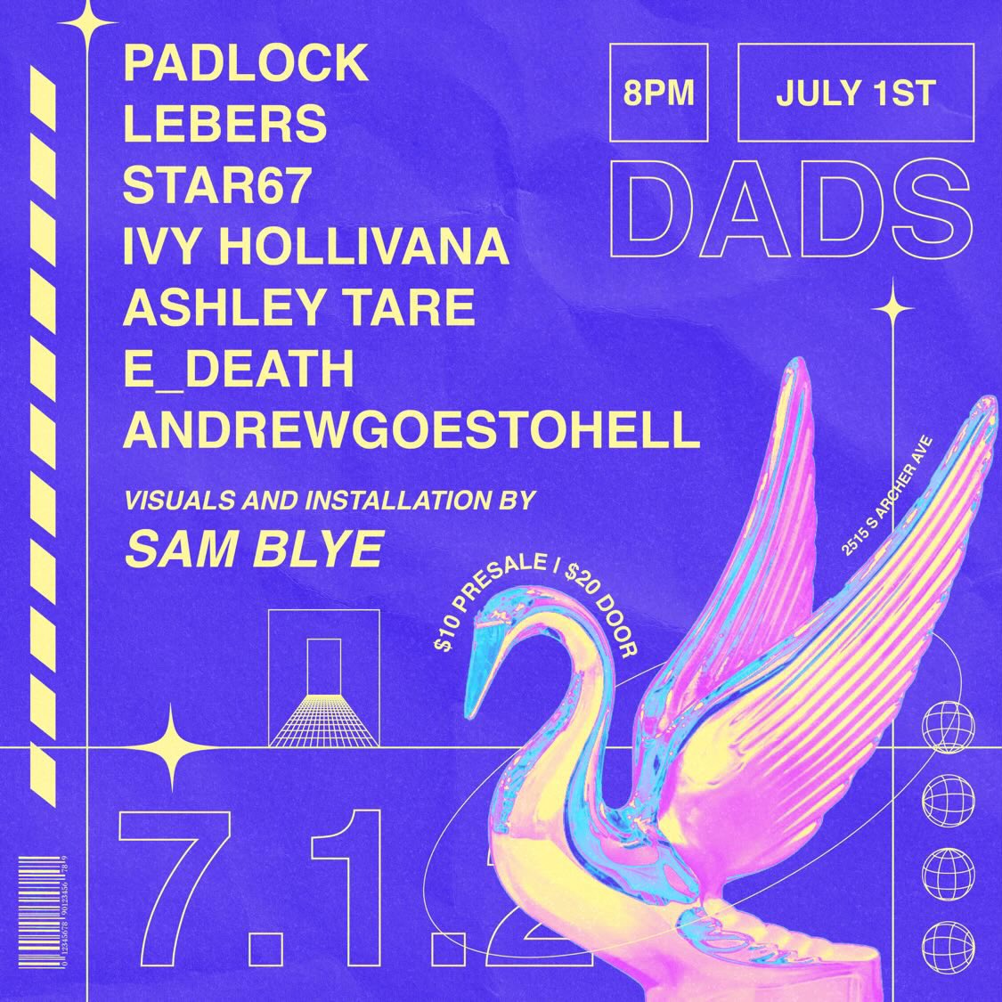 ⭐️ chicago homecoming ⭐️
SATURDAY, JULY 1ST
featuring
@NDREWGOESTOHELL 
@salemanhedonia 
ASHLEY TARE
STAR67
@lebers_ 
@Padlock_music 
with visuals and installations by @ompuco ⭐️