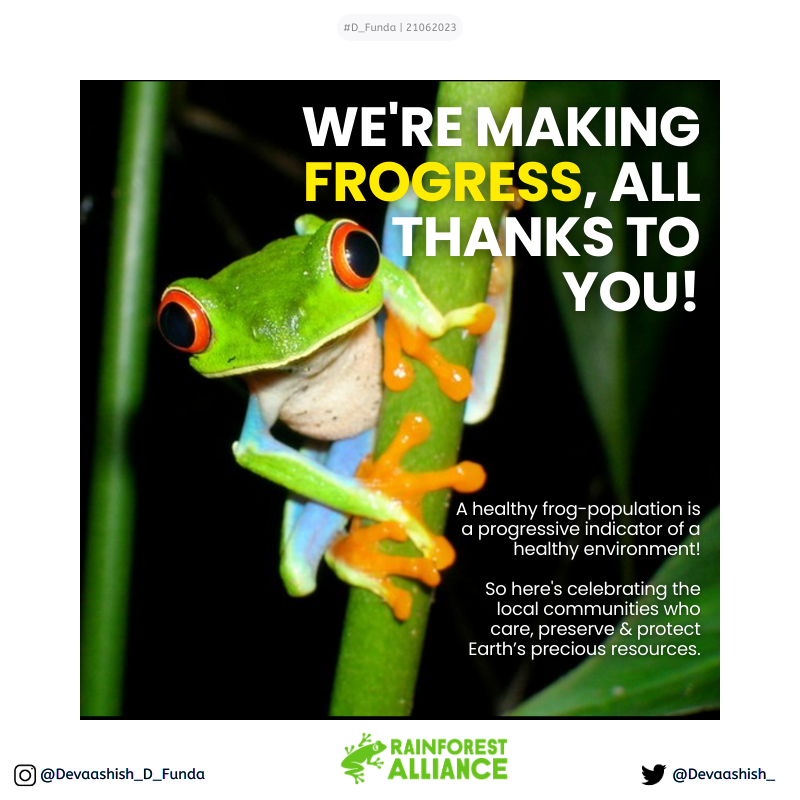 Devaashish_'s tweet photo. @RnfrstAlliance @OneMinuteBriefs Create posters w/@RnfrstAlliance to celebrate local communities who care for #Rainforests.
๐
๐งบ
5/5๐งต| #D_Funda
We're making FROGress.
Thanks to y'all!
๐งบ
๐
cc:@OneMinuteBriefs | #WorldRainforestDay #adsD #punD #Rainforest #Frogs #froggies #biodiversity #frogress #progress https://t.co/TAj1QwIJkH