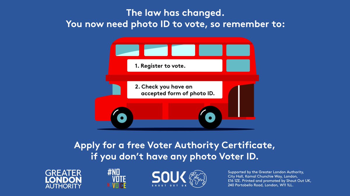 We’re joining the phase 2 launch of the #VoterID awareness campaign with @LDN_gov, @shoutout_UK and a big coalition to inform Londoners about changes to voting rights. Share this 👇 and find out more at registertovote.london #NoVoteNoVoice