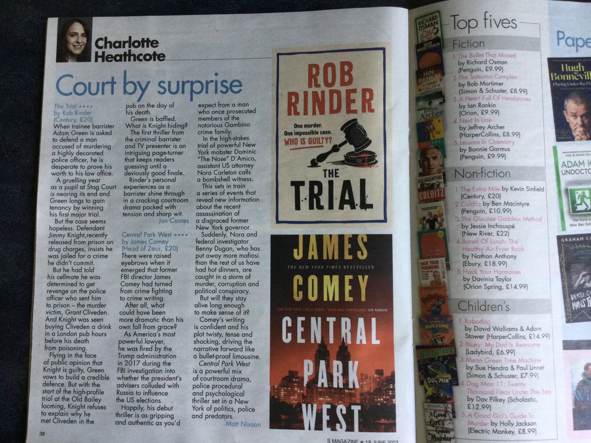 Here’s my latest review of the “deviously good” #TheTrial by #RobRinder with @MattNixson review of #CentralParkWest by @Comey from the #SundayExpress magazine last weekend. #buyabook #buyapaper