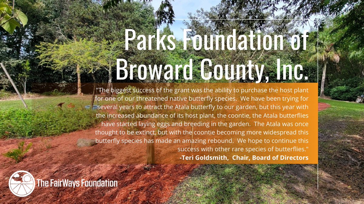In 2021, we awarded The Parks Foundation of Broward County, Inc. $15,800 for their Butterfly &amp; Bird Garden Rehabilitation and Restoration. There are so many benefits to the community but also great success in supporting the Atala butterfly 🦋👏