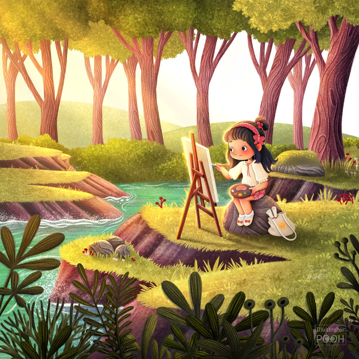 Daisy's favourite painting spot 😃
.
#childrensbookillustration #kidlit #picturebook #art #digital #magical #nature