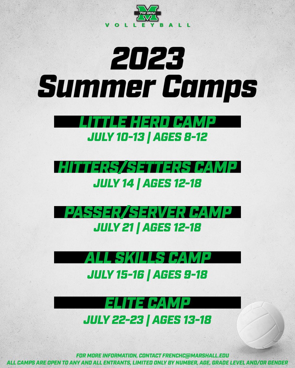 HerdVolleyball's tweet photo. Register TODAY! 🤘

Volleyball camp is quickly approaching be sure to register today! 

🔗: https://t.co/9vSAE9XoGa

#WEoverME // #WeAreMarshall https://t.co/2emWaibyp9